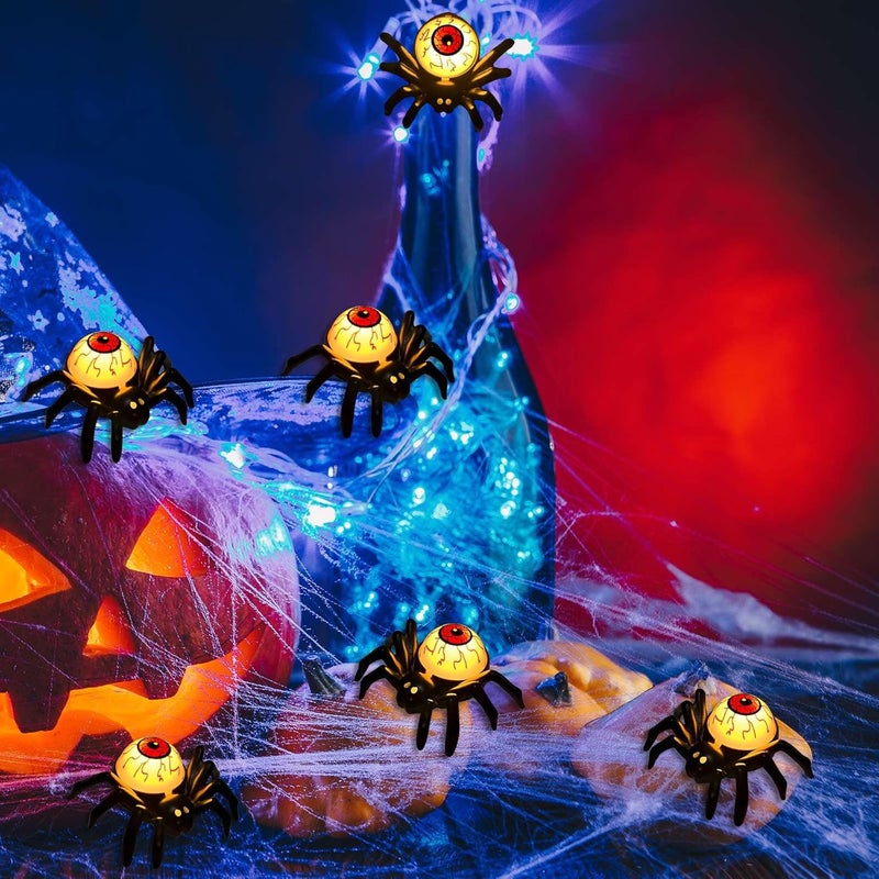 YBB 12 Pcs Halloween Spider Eyeball Tea Lights, LED Flameless Candle Holder Lights Battery Operated for Halloween PartyTable Home Spooky Decor (Eyeball) - Image 4